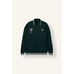 Defacto H4250AXGN1051 Yeşil Boxy Fit Polo Yaka Kontrast Çizgili Baskılı Sweatshirt