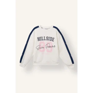 Defacto I7535A8ER105 Ekru Bisiklet Yaka Şeritli Baskılı Sweatshirt Kız Çocuk