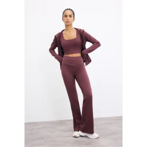 Defacto C9192AXBR93 Bordo Esnek Kumaş Aırtech Flare Fit Yüksek Bel Beli Saran Sporcu Pantolon
