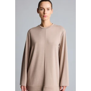 Defacto I4194AXBG73 Bej Regular Fit Bisiklet Yaka Önü Dikiş Detaylı Uzun Kollu Tunik Basic Sweatshirt