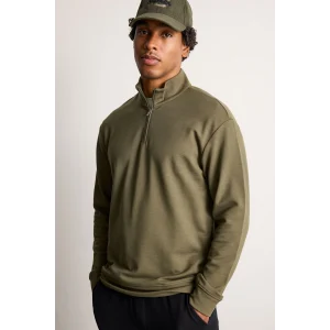 Defacto I0571AXKH447 Haki Standart Fit Dik Yaka Yarım Fermuarlı Basic Sweatshirt