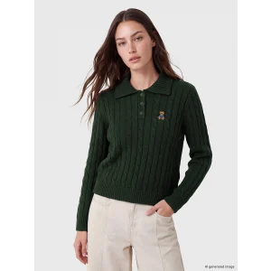 LCW Modest Yeşil Polo Yaka Desenli Kadın Triko Kazak