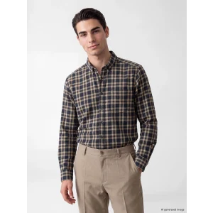 LCWAIKIKI Classic Bej Standart Kalıp Ekose Gabardin Erkek Gömlek