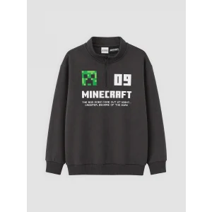 LCW Kids Antrasit Minecraft Baskılı Erkek Çocuk Kalın Sweatshirt