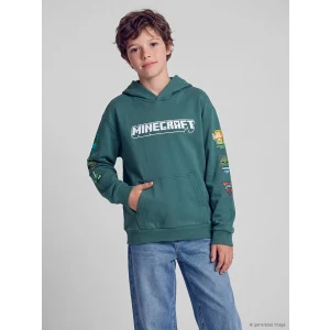 LCW Kids Yeşil Kapüşonlu Minecraft Baskılı Erkek Çocuk Sweatshirt