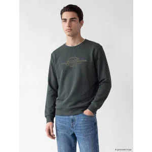 LCWAIKIKI Classic Haki Bisiklet Yaka Baskılı Erkek Kalın Sweatshirt