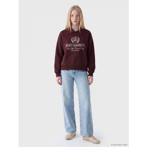 XSIDE Bordo Polo Yaka Nakışlı Oversize Kadın Sweatshirt