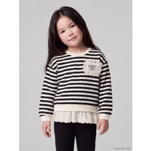 LCW Kids Siyah Fırfırlı Çizgili Kız Çocuk Kalın Takım