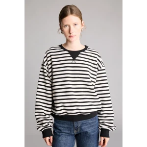 Defacto I3337AXBK81 Siyah Relaxed Fit Bisiklet Yaka Çizgili Kalın Sweatshirt