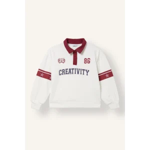 Defacto I7534A8ER105 Ekru Polo Yaka Şerit Detaylı Baskılı Sweatshirt Kız Çocuk