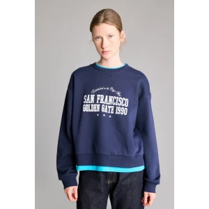 Defacto I3336AXNV251 Lacivert Relaxed Fit Bisiklet Yaka Baskılı Sweatshirt