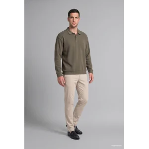 Defacto I2055AXKH422 Haki Regular Fıt Polo Yaka Fitilli Kadife Sweatshirt