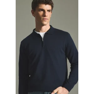 Defacto H7595AXNV135 Lacivert Standart Fit Yarım Fermuarlı Polo Yaka Triko Basic Kazak