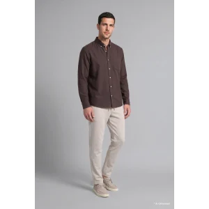 Defacto A8028AXBN336 Kahve %100 Pamuk Regular Fit Polo Yaka Oxford Basic Uzun Kollu Gömlek