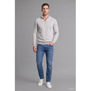 Defacto A5184AXGR184 Gri Standart Fit Normal Kesim Dik Yaka Yarım Fermuarlı Basic Düz Triko Kazak