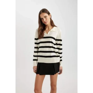 A1249 Regular Fit Polo Yaka Çizgili Kazak