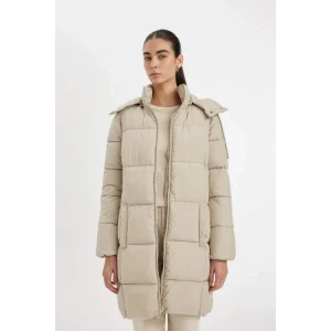 A1315 Su İtici Regular Kalıp Çıkarılabilir Kapüşonlu Puffer Şişme Uzun Mont Parka