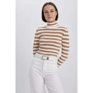 A2059 Slim Fit Çizgili Balıkçı Yaka Triko Kazak