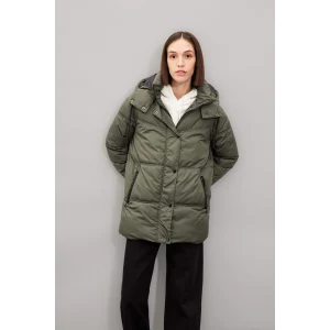 A3201 Su İtici Oversize Geniş Kalıp Fermuar Çıtçıt Kapamalı Cepli Kapüşonlu Şişme Mont Parka