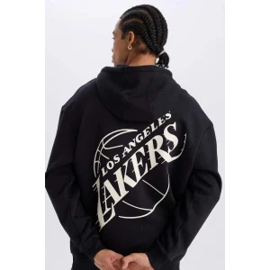 A4114 DeFactoFit NBA Los Angeles Lakers Boxy Fit Kapüşonlu Kalın Sweatshirt