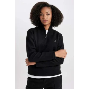 A4501 DeFactoFit Standart Fit Fermuarlı Yaka Baskılı Polar Sweatshirt