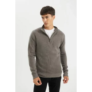 A5184 Standart Fit Normal Kesim Dik Yaka Fermuarlı Basic Düz Triko Kazak