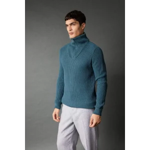 A9511 Standart Fit Dik Yaka Yarım Fermuarlı Selanik Kumaş Triko Kazak