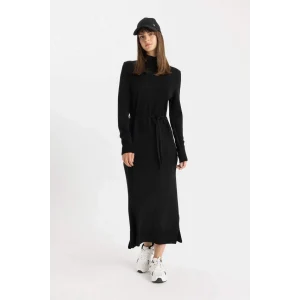 A9807 Yarım Balıkçı Yaka Uzun Kollu Maxi Elbise