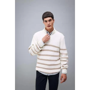 B0580 Standart Fit Normal Kesim Çizgili Balıkçı Yaka Triko Kazak