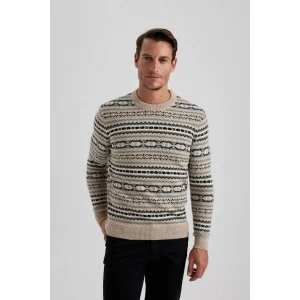 B1893 Standart Fit Normal Kesim Desenli Bisiklet Yaka Triko Kazak