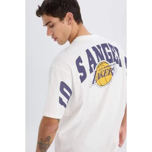 B3894 DeFactoFit NBA Los Angeles Lakers Oversize Geniş Kalıp Bisiklet Yaka Kısa Kollu Tişört