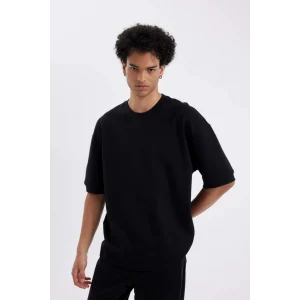 B4844 Loose Fit Bisiklet Yaka Ağır Kumaş Pamuklu Kısa Kollu Basic Düz Tişört