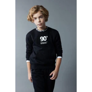 B5947 Baskılı Bisiklet Yaka Kalın Sweatshirt