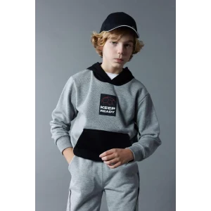 B5948 Baskılı Kapüşonlu Kalın Sweatshirt