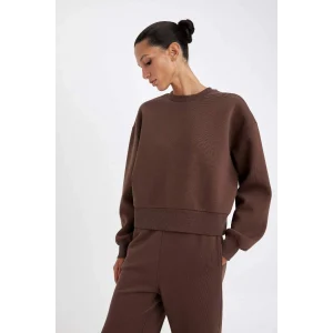 B8568 Boxy Fit Bisiklet Yaka Kalın Kumaş Düz Sweatshirt