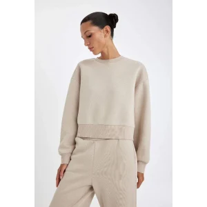 B8568 Boxy Fit Bisiklet Yaka Kalın Basic Düz Sweatshirt