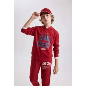 B8987 Baskılı Kapüşonlu Kalın Sweatshirt