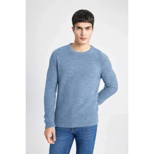 C0048 Mavi Standart Fit Normal Kesim Bisiklet Yaka Triko Kazak