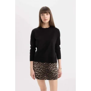 C0058 Siyah Regular Fit Yumuşak Dokulu Bisiklet Yaka Basic Düz Triko Kazak