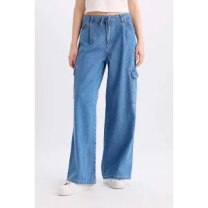 C1244 Wide Leg Kargo Yüksek Bel Uzun Yumuşak Jean Pantolon
