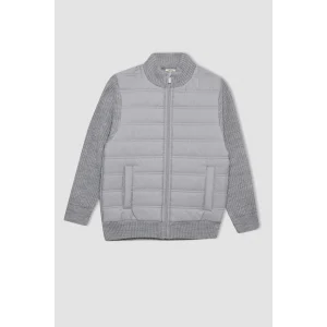 C1765 Yarım Balıkçı Yaka Fermuarlı Cepli Düz Basic Triko Ceket Hırka