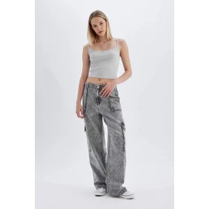 C3255 Wide Leg Yüksek Bel Jean Yıkamalı Pantolon