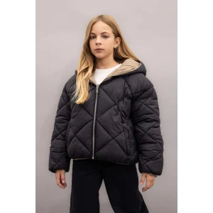 C5492 Su İtici Çift Taraflı Kapüşonlu Kapitoneli Fermuarlı Cepli Şişme Mont