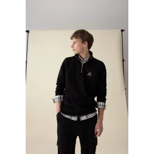 C6132 Comfort Regular Fit Rahat Kalıp Dik Yaka Yarım Fermuarlı Baskılı Sweatshirt