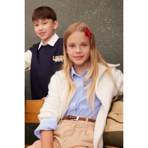 C6924 Triko Basic Dik Yaka Cepli Fermuarlı Ekru Okul Hırkası