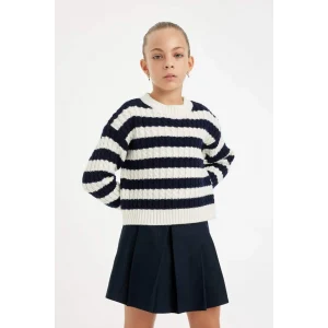 C6972 Standart Fit Çizgili Bisiklet Yaka Kazak