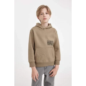 C7567 Cepli Yazı Baskılı Kapüşonlu Kalın Okul Sweatshirt
