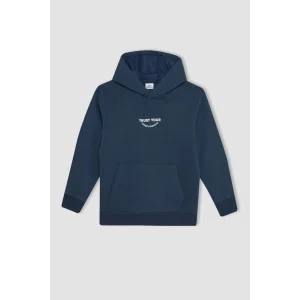 C7567 Lacivet Cepli Yazı Baskılı Kapüşonlu Kalın Okul Sweatshirt