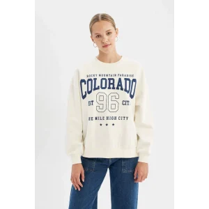 C7811 Loose Fit Bisiklet Yaka Baskılı Kalın Sweatshirt