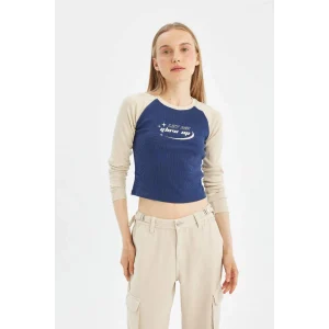 C7927 Coool Fitted Bisiklet Yaka Fitilli Kaşkorse Baskılı Uzun Kollu Tişört